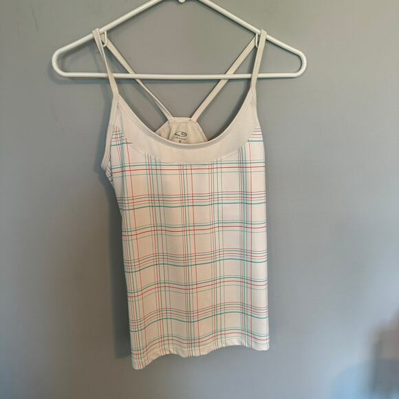 Champion Racerback Tank Top Built-In Shelf Bra Women's Size Medium White Blue - Picture 1 of 6